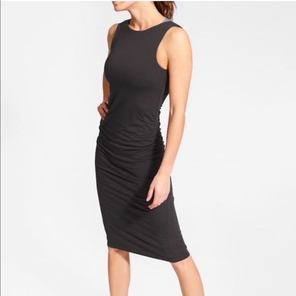 Athleta Comeback Tank Dress Midi Ruched Sides Black Casual Size Medium